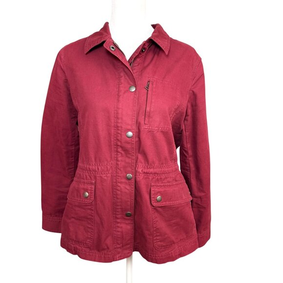 Talbots Petite MP Cotton Twill Safari Utility Jacket Burgundy Drawstring Waist - Picture 3 of 14